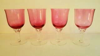 4 WATER GOBLETS Liza Cranberry (Optic,  Flared Bowl) by George Borgfeldt Co. 2