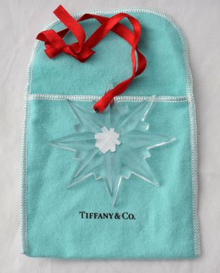 Vtg Tiffany Co Cut Crystal Snowflake Christmas Ornament 2pc Set 5