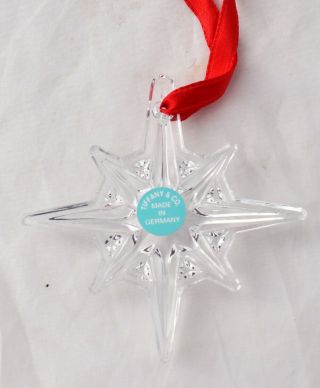 Vtg Tiffany Co Cut Crystal Snowflake Christmas Ornament 2pc Set 7