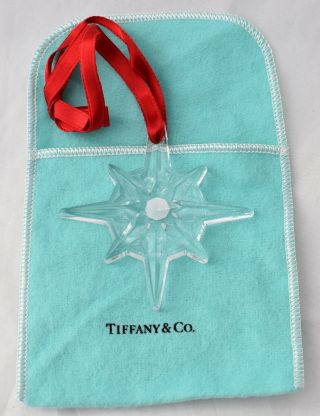 Vtg Tiffany Co Cut Crystal Snowflake Christmas Ornament 2pc Set 8
