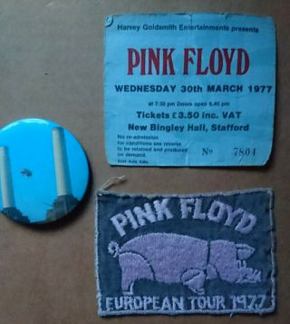 Pink Floyd,  Animals Uk Tour Ticket,  Patch And Badge,  Bingley Hall 1977.