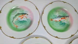 6 PC Antique Victorian Stinthal China Fish Platter & 5 Plates Signed Coulaugh 10