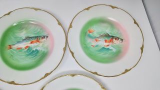 6 PC Antique Victorian Stinthal China Fish Platter & 5 Plates Signed Coulaugh 11