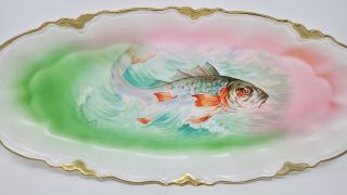 6 PC Antique Victorian Stinthal China Fish Platter & 5 Plates Signed Coulaugh 4