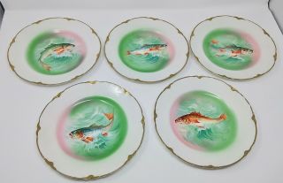 6 PC Antique Victorian Stinthal China Fish Platter & 5 Plates Signed Coulaugh 8