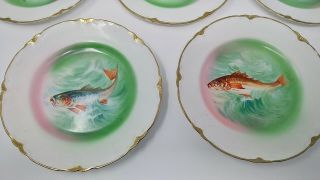 6 PC Antique Victorian Stinthal China Fish Platter & 5 Plates Signed Coulaugh 9