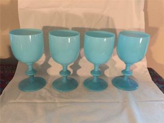 4 Portieux Vallerysthal France Blue Opaline Glass Water Goblets