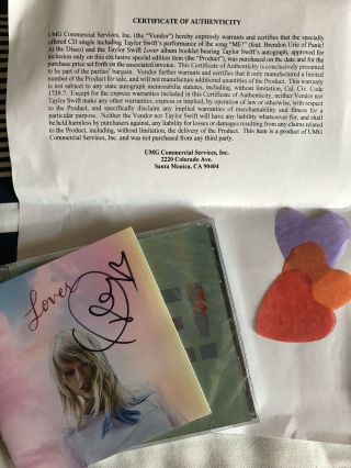 Taylor Swift Signed Autographed Lover Cd Booklet Cover & Me Cd Single