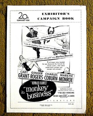 Marilyn Monroe - Cary Grant " Monkey Business " / & Uncut 1952 Pressbook