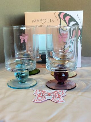 Marquis By Waterford Rotondo Ball Crystal Water Tea Ass Colors Glasses Set 4 Nos