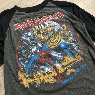 Vintage 1980 ' s IRON MAIDEN Hallowed Be Thy Name Double Sided Raglan Tshirt 2