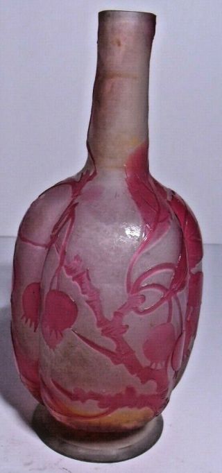 Fabulous Antique Galle Cameo Glass Small Vase,  Cherries
