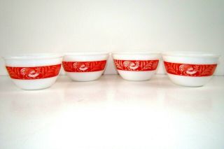 Hazel Atlas Red Band Rooster Bowls Set Of 4 Milk Glass Approximately 4 Inch
