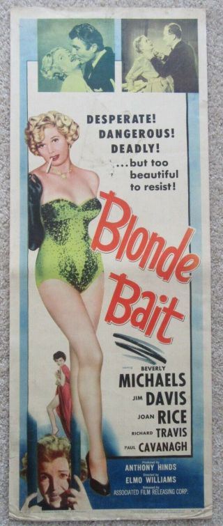 Blonde Bait 1956 Insrt Movie Poster Rld Beverly Michaels Vg
