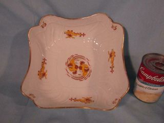 Exquisite Meissen Embossed Yellow Dragon & Red Dot Accent 10 " Square Bowl
