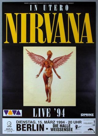 Nirvana Kurt Cobain - Mega Rare Berlin 1994 In Utero Concert Poster