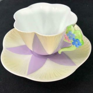 1925 - 1945 Shelley England Harlequin Panel Flower Handle Dainty Cup Saucer