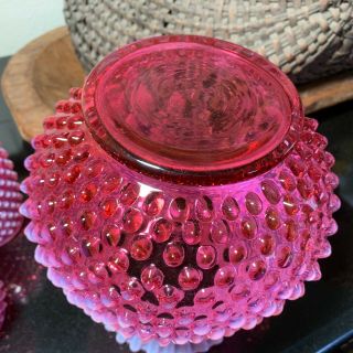 Stunning Fenton Cranberry Opalescent Hobnail Pitcher with Five 4 3/4 