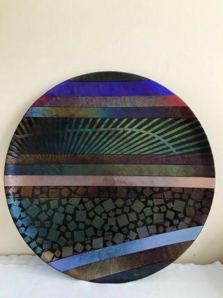 Kurt Mcvay Iridescent Fused Dichroic Art Glass Sculpture Platter 20.  5” - Signed