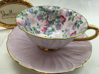 Shelley Pink Summer Glory Chintz Oleander Footed Cup And Saucer Gold Trim