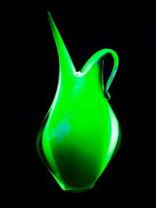 Huge 30cm Uranium Flavio Poli Seguso Murano Italian Art Glass Freeform Vase