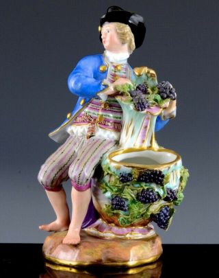 V.  Fine Antique Meissen Porcelain Seasons Autumn Allegory Figural Vase W Grapes