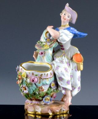 Antique Meissen Porcelain Seasons Allegory Of Autumn Figure W Basket Vase