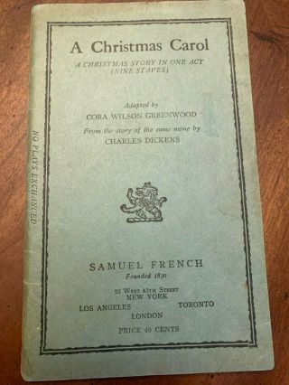Vintage A Christmas Carol By Charles Dickens (1938 Samuel French)