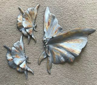 3 Vintage Butterfly Sculptures By Anthony Freeman Mcfarlin Wall Hanging Calif