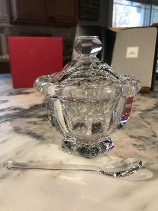 Large Baccarat Crystal Missouri Sugar Or Honey Bowl With Spoon 5.  5 " Jam Jelly