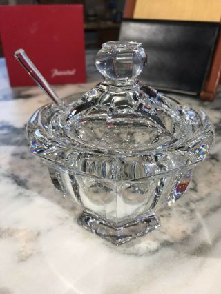 Large Baccarat Crystal MISSOURI Sugar or Honey Bowl with Spoon 5.  5 