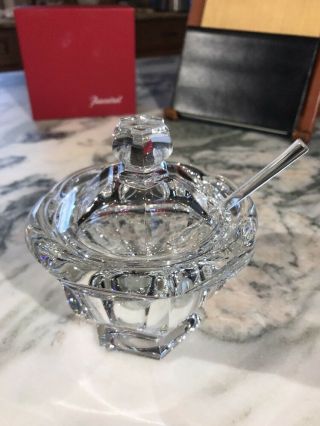 Large Baccarat Crystal MISSOURI Sugar or Honey Bowl with Spoon 5.  5 