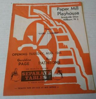 Damn Yankees Paper Mill Theater Program Playbill 1958 Nj Basil Rathbone Page