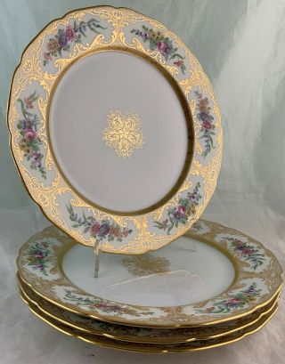 Antique Limoges Dinner Plate Charger Gold Hand Painted Flowers Set 4