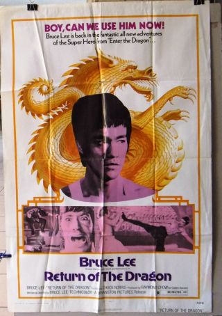 Return Of The Dragon (bruce Lee) 41 " X27 " U.  S.  1st Movie Poster 70s