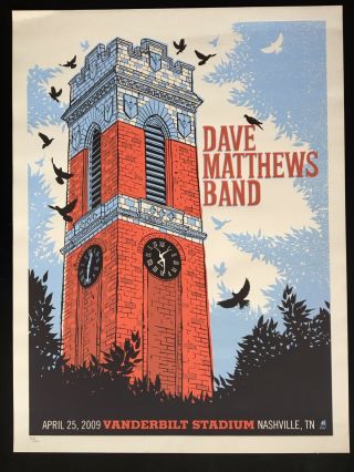 Dave Matthews Band Poster Print Vanderbilt Nashville 2009 Rare Methane /1150