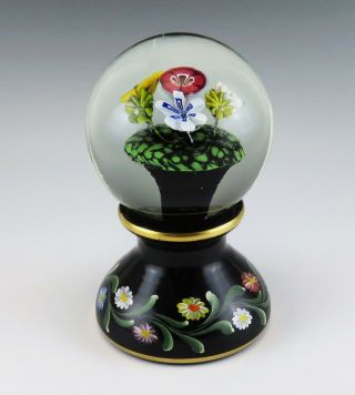 Vtg Hand Blown Murano Style Glass Flowers Floral Globe Crystal Ball Paperweight