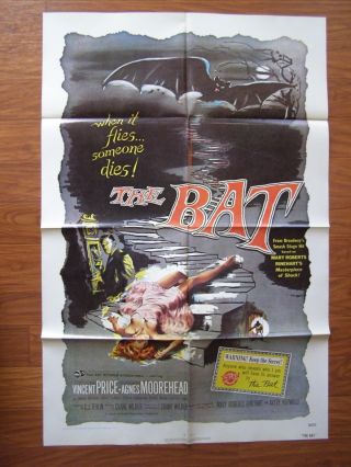 Vintage Movie Poster 1 Sheet 1959 The Bat Vincent Price,  Agnes Moorehead