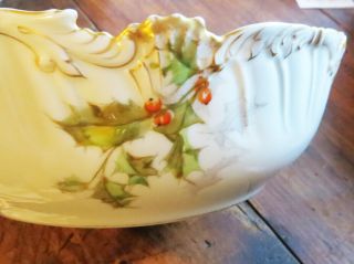 T&V Antique Limoges Christmas Holly Berry Large Bowl with Gold - Stunning 2