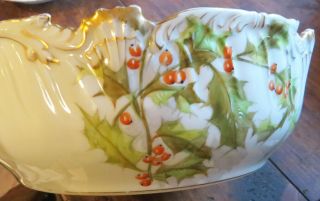 T&V Antique Limoges Christmas Holly Berry Large Bowl with Gold - Stunning 3