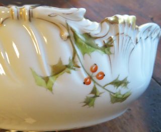 T&V Antique Limoges Christmas Holly Berry Large Bowl with Gold - Stunning 4