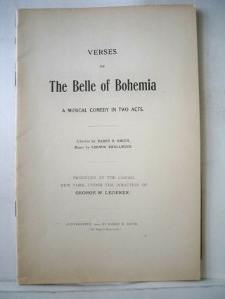 THE BELLE OF BOHEMIA Script HARRY B.  SMITH / LUDWIG ENGLANDER 1900 2