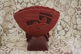 Roseville Pottery Silhouette Red Silhouette Nude Fan Vase 783 - 7 Circa 1950