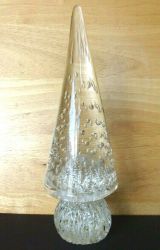 Vintage Murano Art Glass Christmas Italy Controlled Bubble Clear Tree 10.  5 "