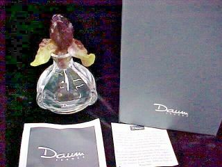 Daum France Art Glass Pate De Verre Iris Violet Purple Flower Perfume Bottle Box