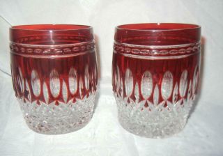 (2) 4 1/8 " Waterford Crystal Clarendon Ruby Red Double Old Fashioned Tumblers