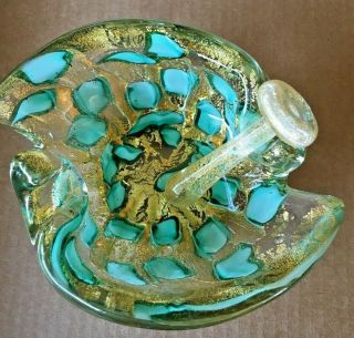 Vintage Barovier Murano Glass Bowl Ashtray Pestle Tamper Blue Green Gold