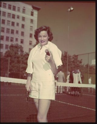 Gene Tierney Rare Portrait Photo Tennis At Beverly Wilshire Hotel Transparency
