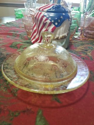 Yellow Depression Glass Butter Dish With Cover - Florentine Poppy No 2 Butterdish
