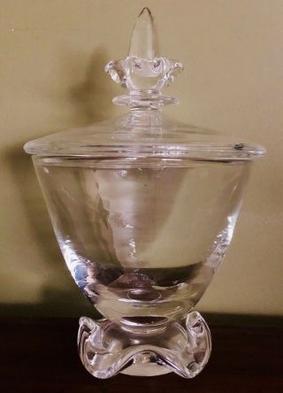 RARE Vintage Steuben Crystal Glass Pedestal Bowl with Lid 10”H x 6”W Signed 2
